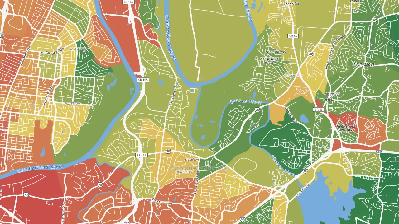 Donelson, Nashville, TN Map of Burglary Rates