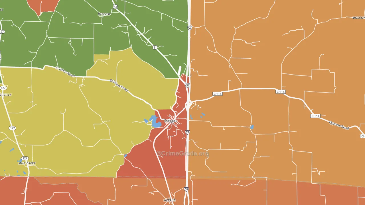 Dongola, IL Map of Burglary Rates
