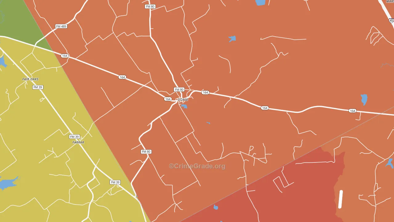Donie, TX Map of Burglary Rates