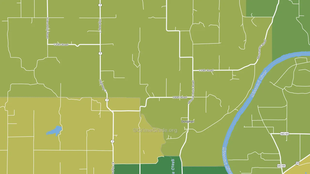 Doniphan, KS Map of Burglary Rates