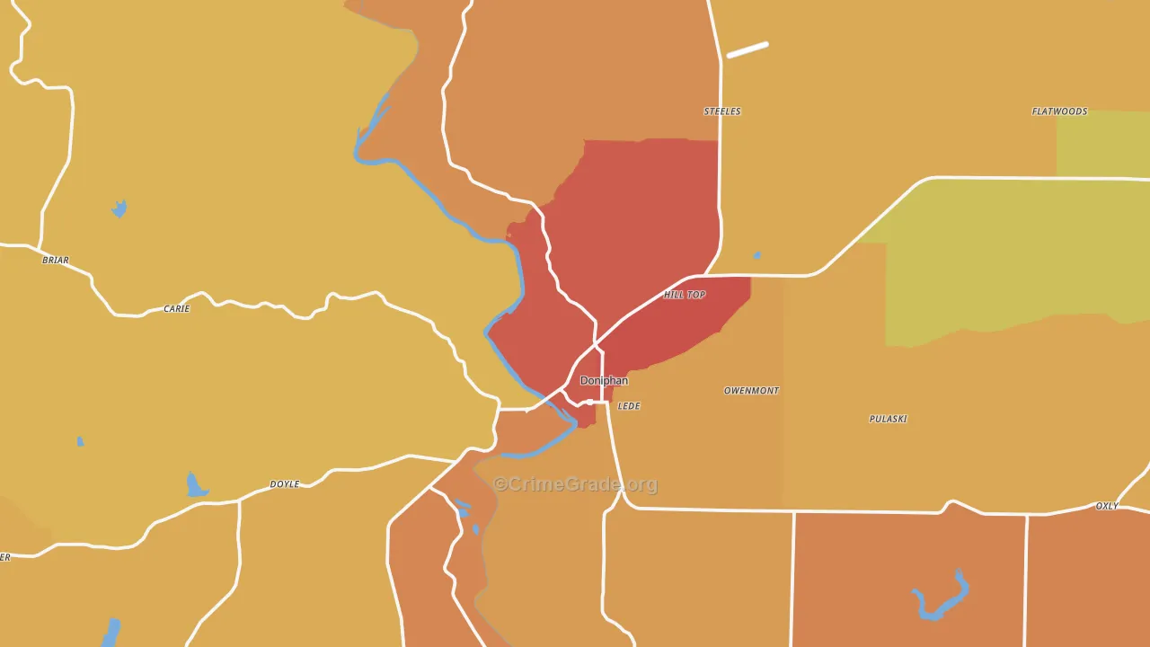 Doniphan, MO Map of Burglary Rates