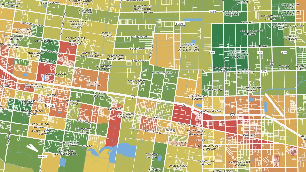 Donna, TX Map of Burglary Rates