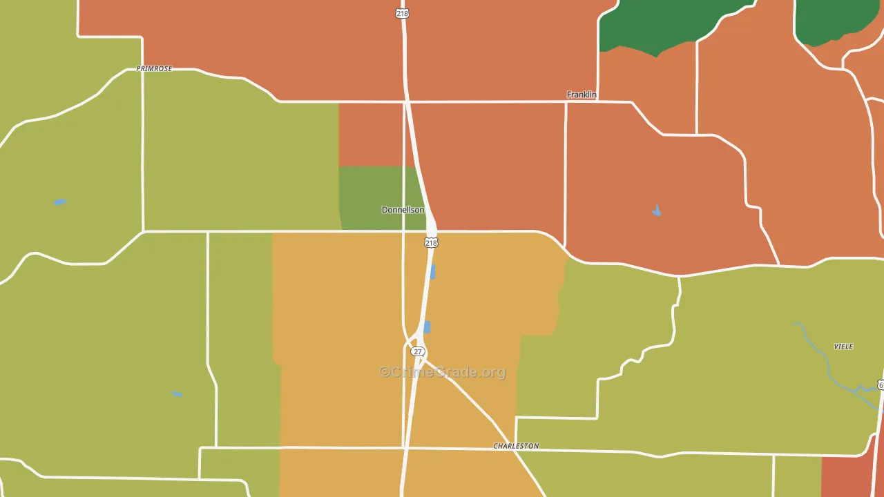 Donnellson, IA Map of Burglary Rates