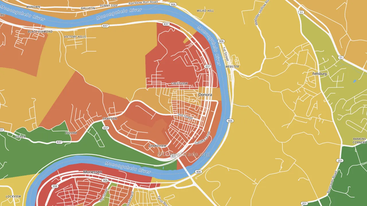 Donora, PA Map of Burglary Rates