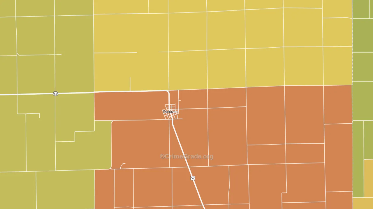 Donovan, IL Map of Burglary Rates
