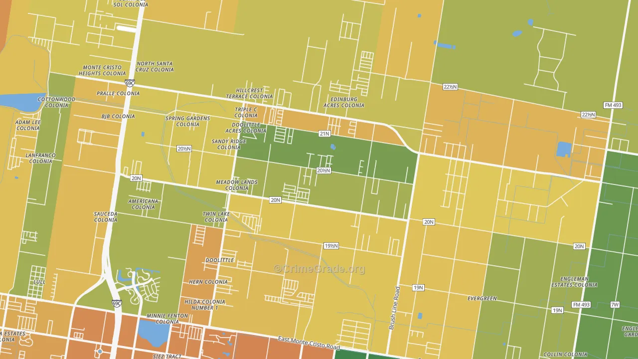 Doolittle, TX Map of Burglary Rates