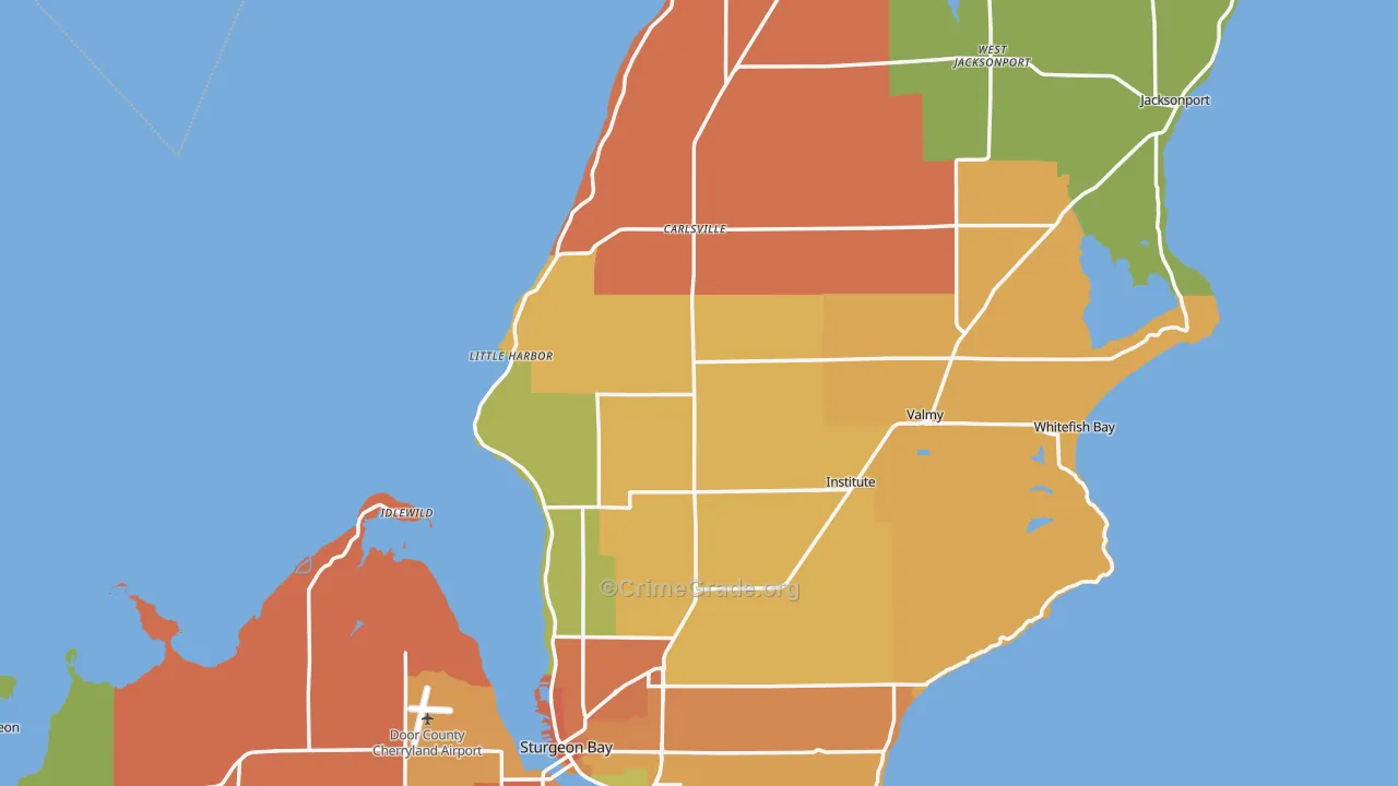 Door County, WI Map of Burglary Rates