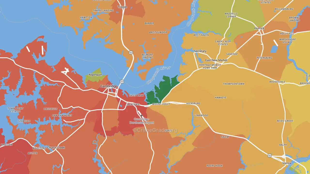 Dorchester County, MD Map of Burglary Rates