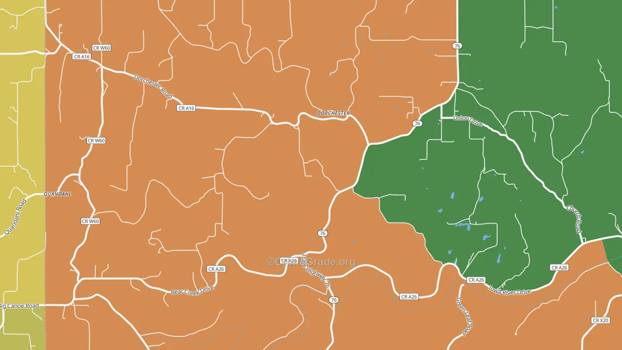 Dorchester, IA Map of Burglary Rates
