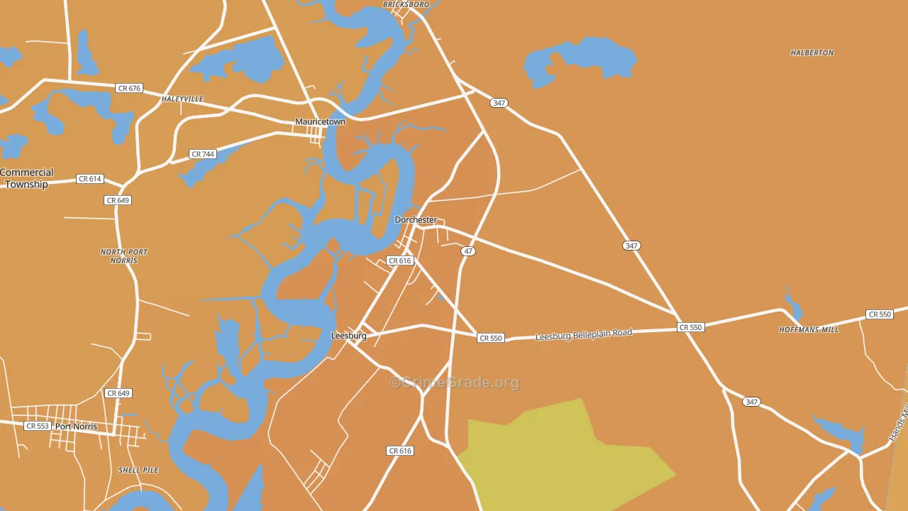 Dorchester, NJ Map of Burglary Rates