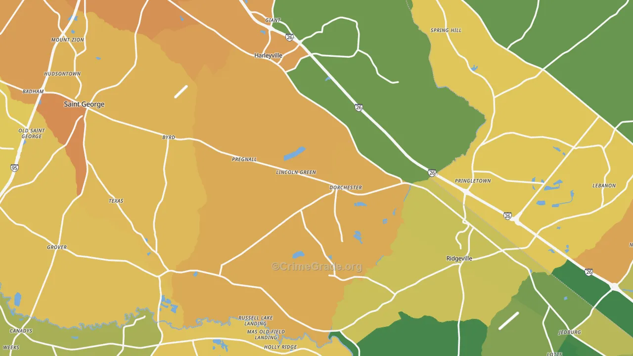 Dorchester, SC Map of Burglary Rates
