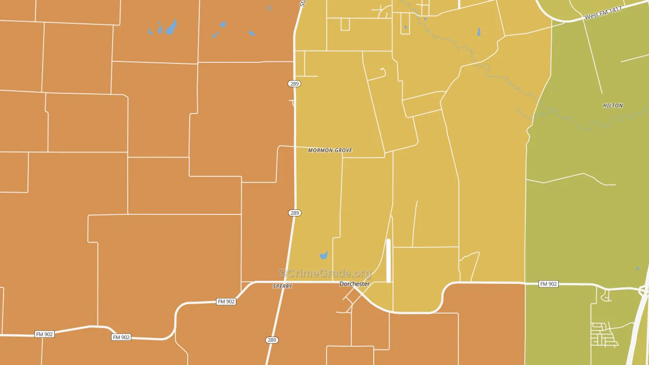 Dorchester, TX Map of Burglary Rates