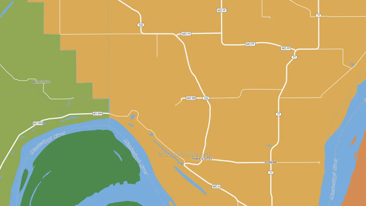 Dorena, MO Map of Burglary Rates
