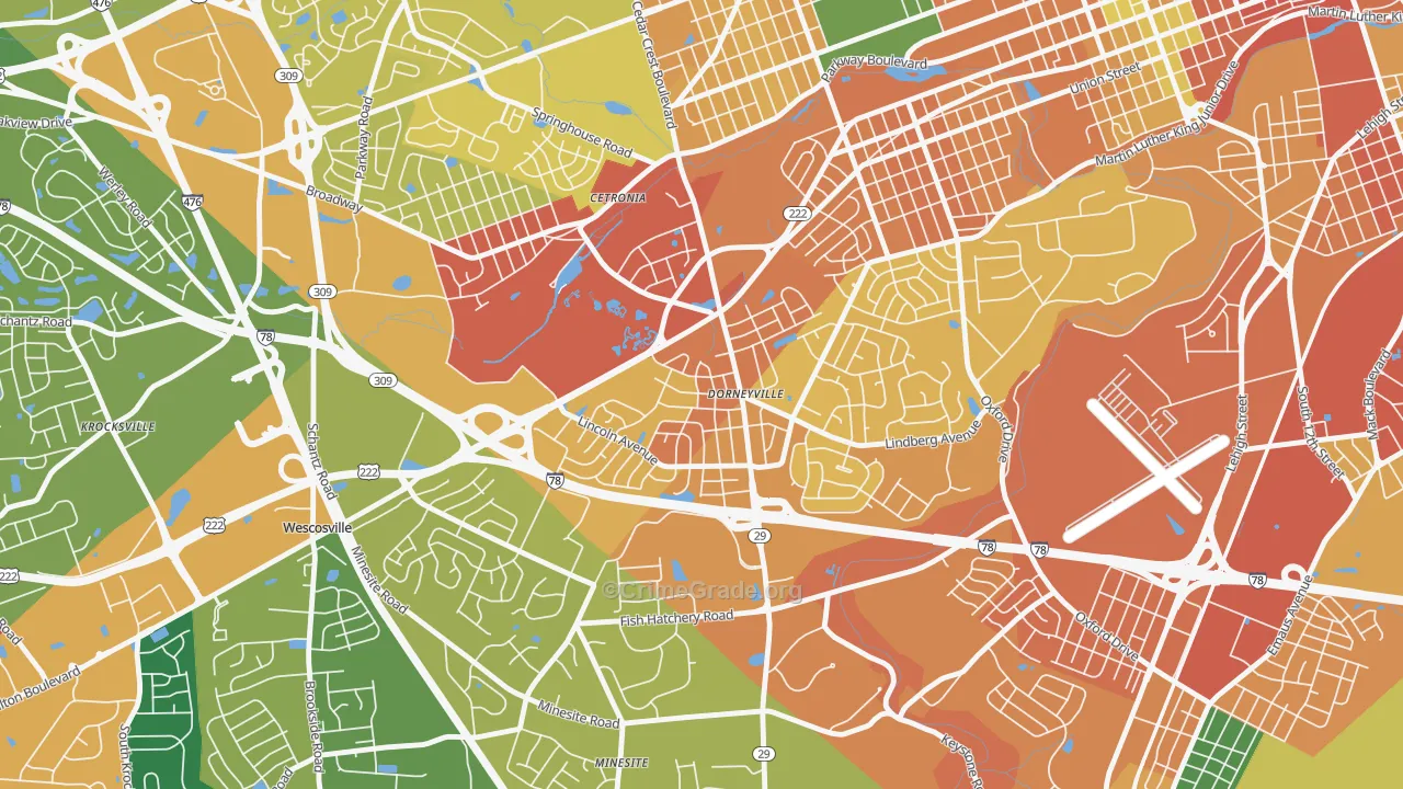 Dorneyville, PA Map of Burglary Rates