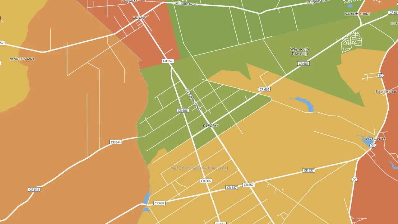Dorothy, NJ Map of Burglary Rates
