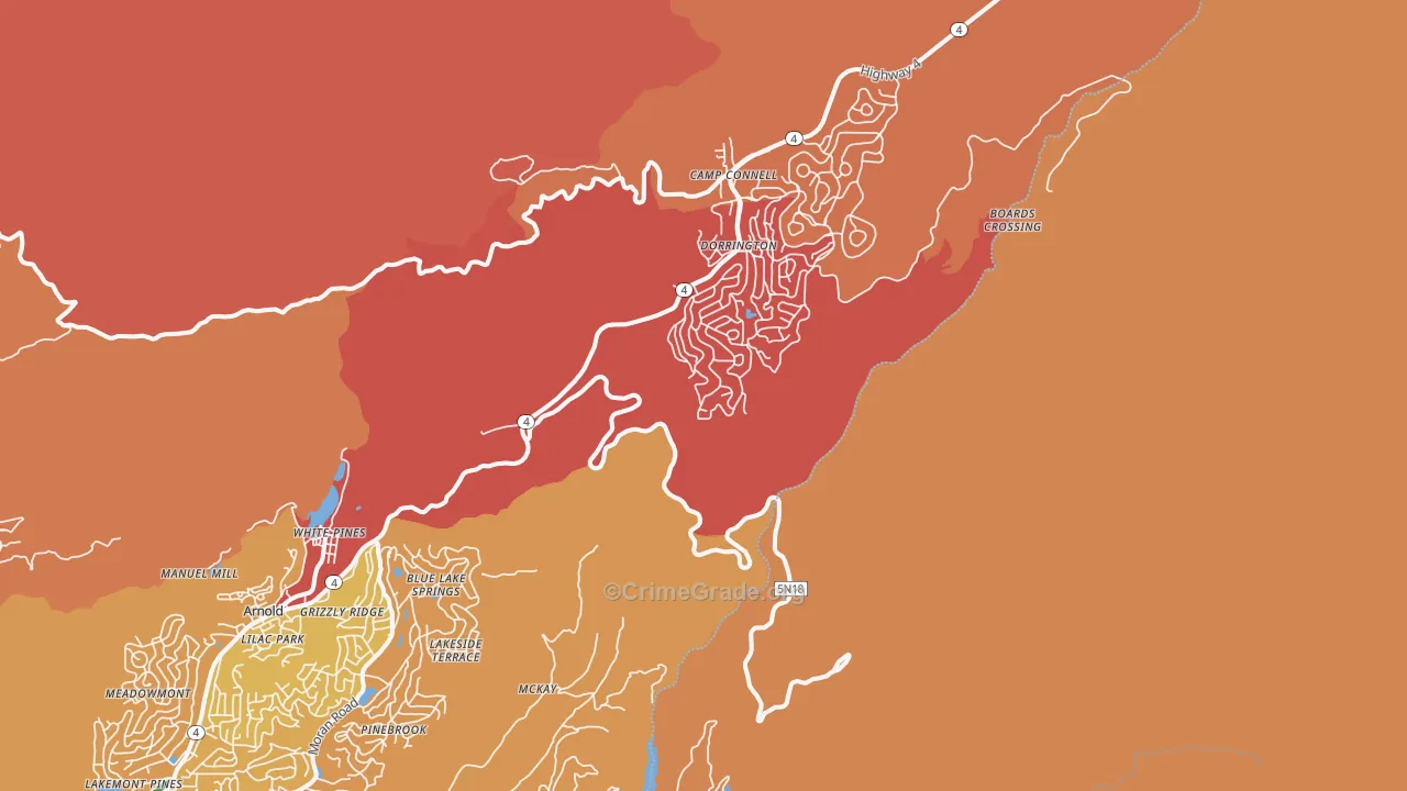 Dorrington, CA Map of Burglary Rates
