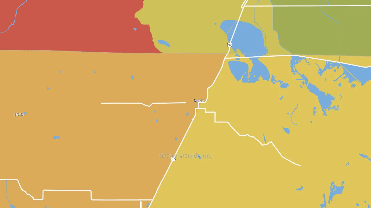 Dorris, CA Map of Burglary Rates