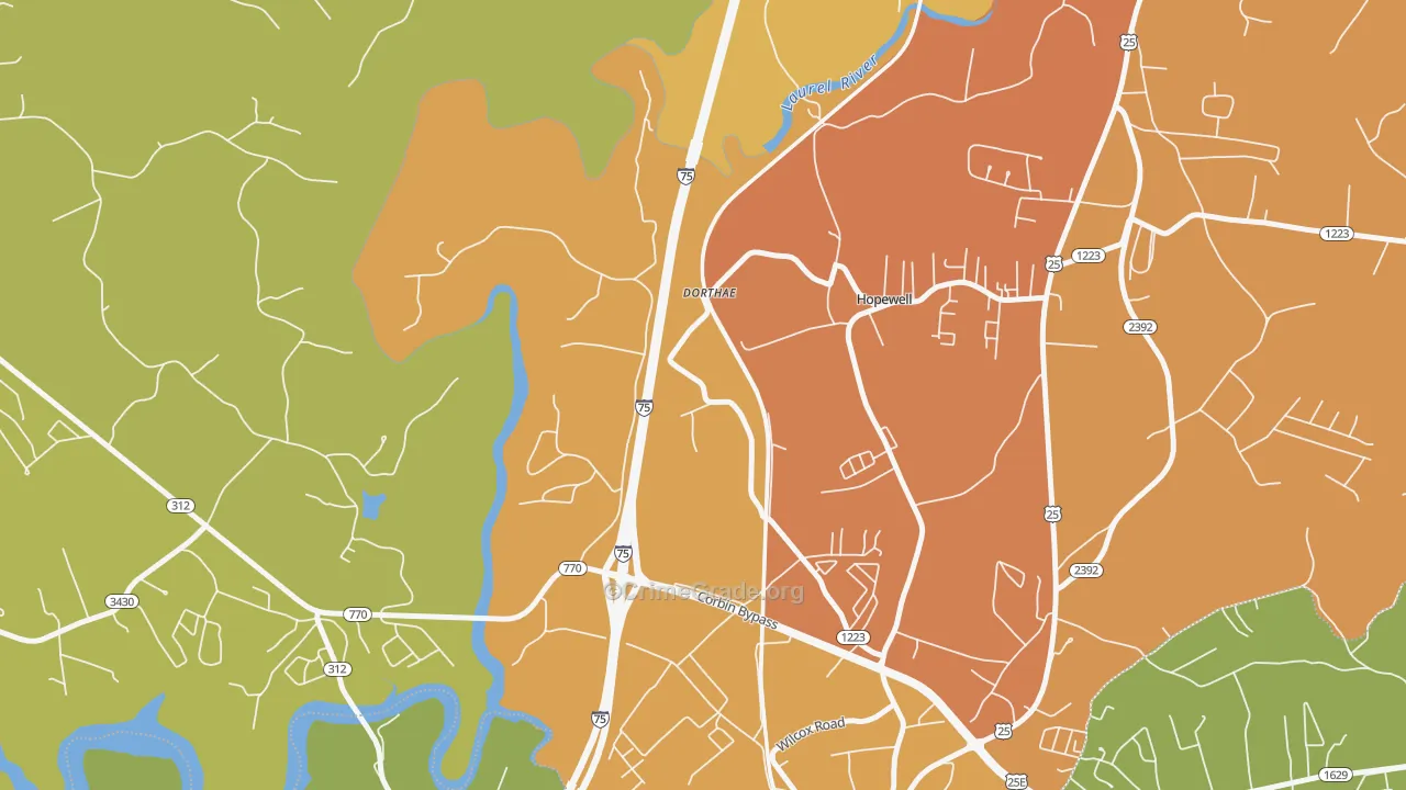 Dortha, KY Map of Burglary Rates