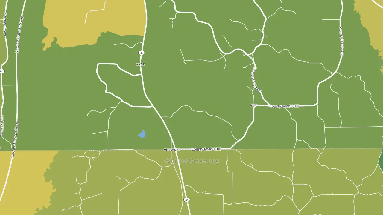 Dossville, MS Map of Burglary Rates