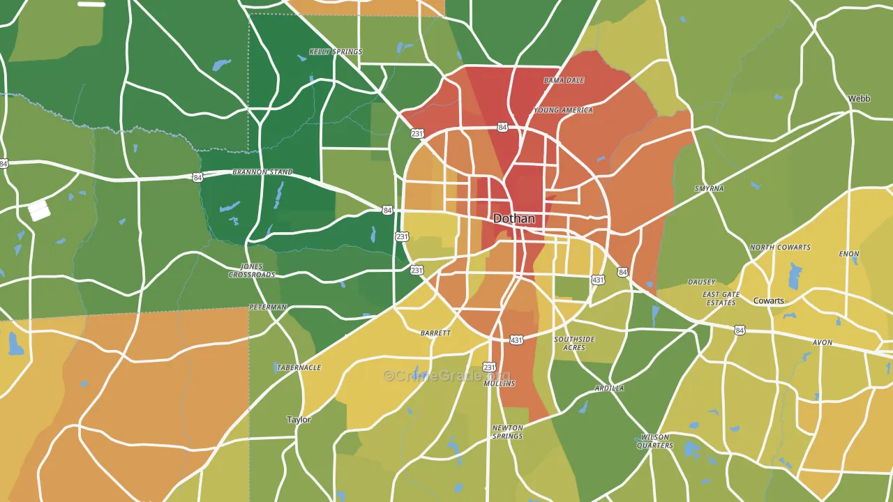 Dothan, AL Map of Burglary Rates