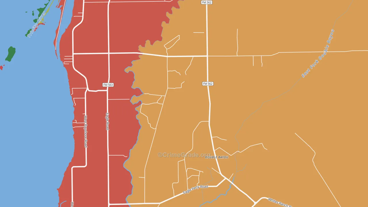 Double Bayou, TX Map of Burglary Rates