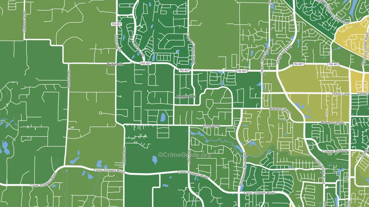 Double Oak, TX Map of Burglary Rates
