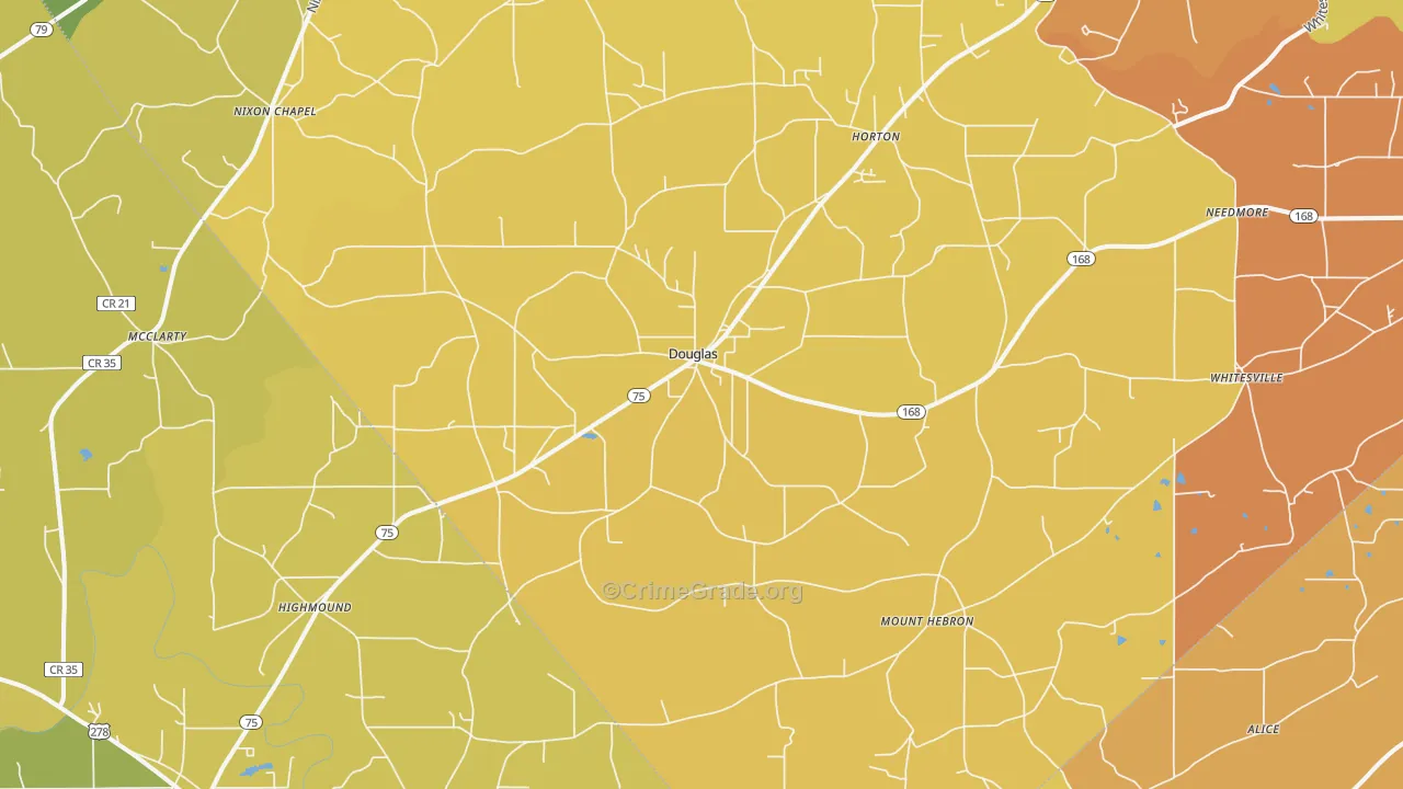 Douglas, AL Map of Burglary Rates