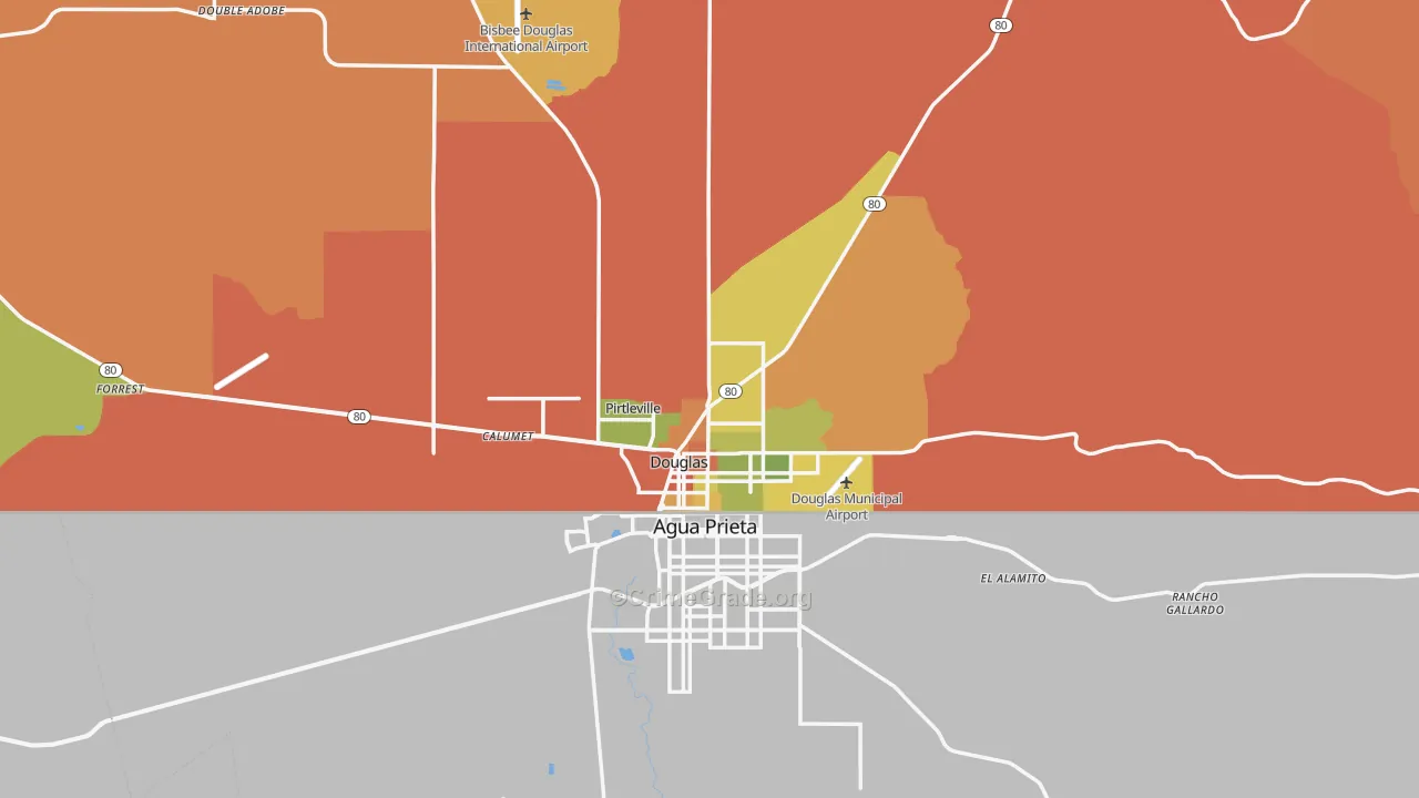 Douglas, AZ Map of Burglary Rates