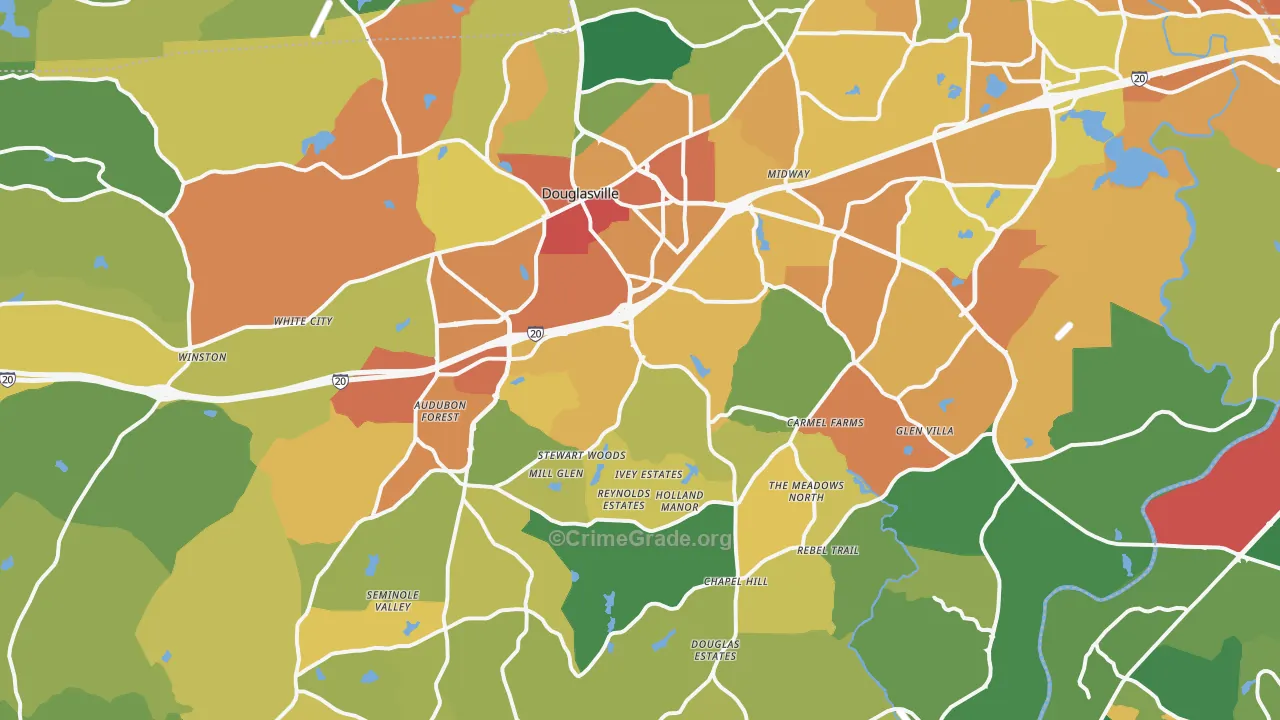 Douglas County, GA Map of Burglary Rates