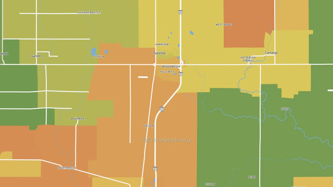 Douglas County, IL Map of Burglary Rates