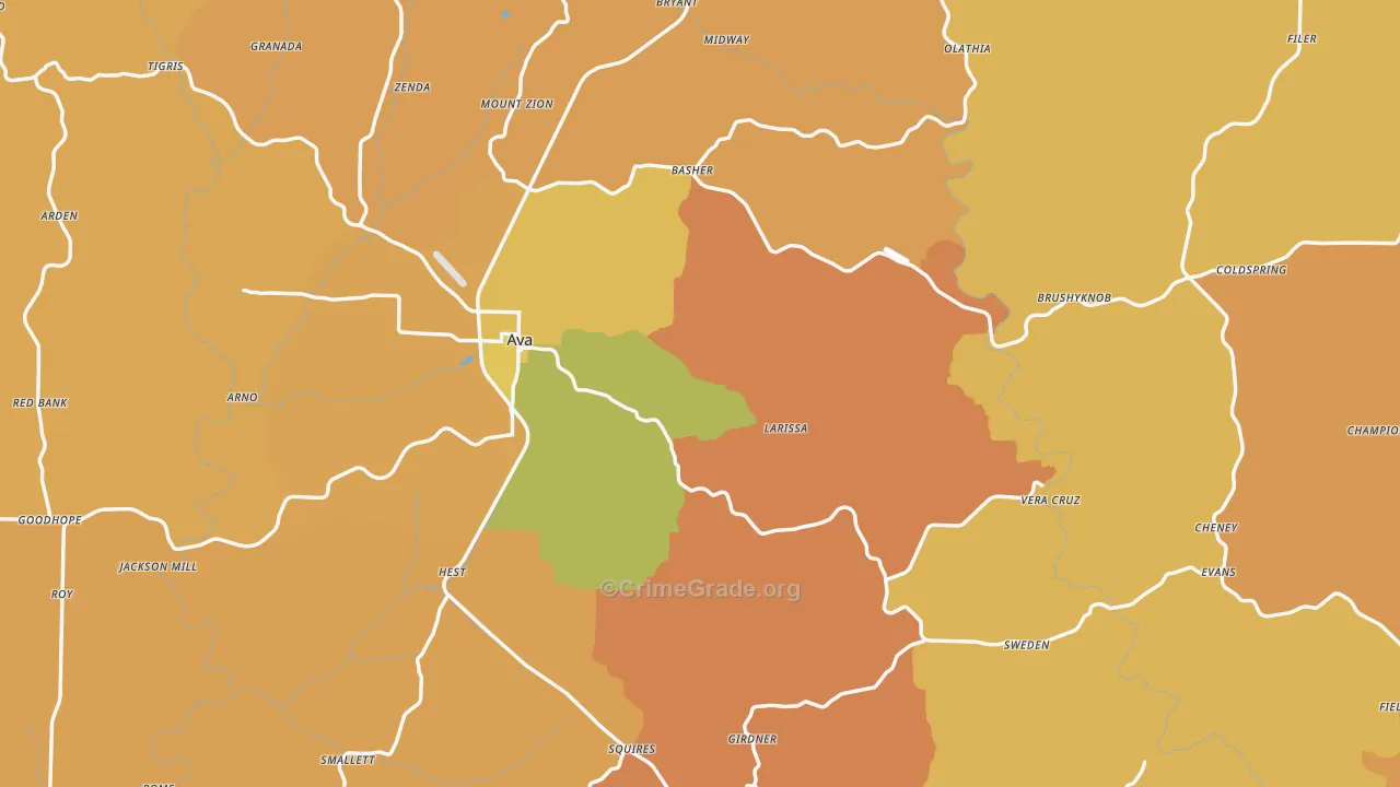 Douglas County, MO Map of Burglary Rates