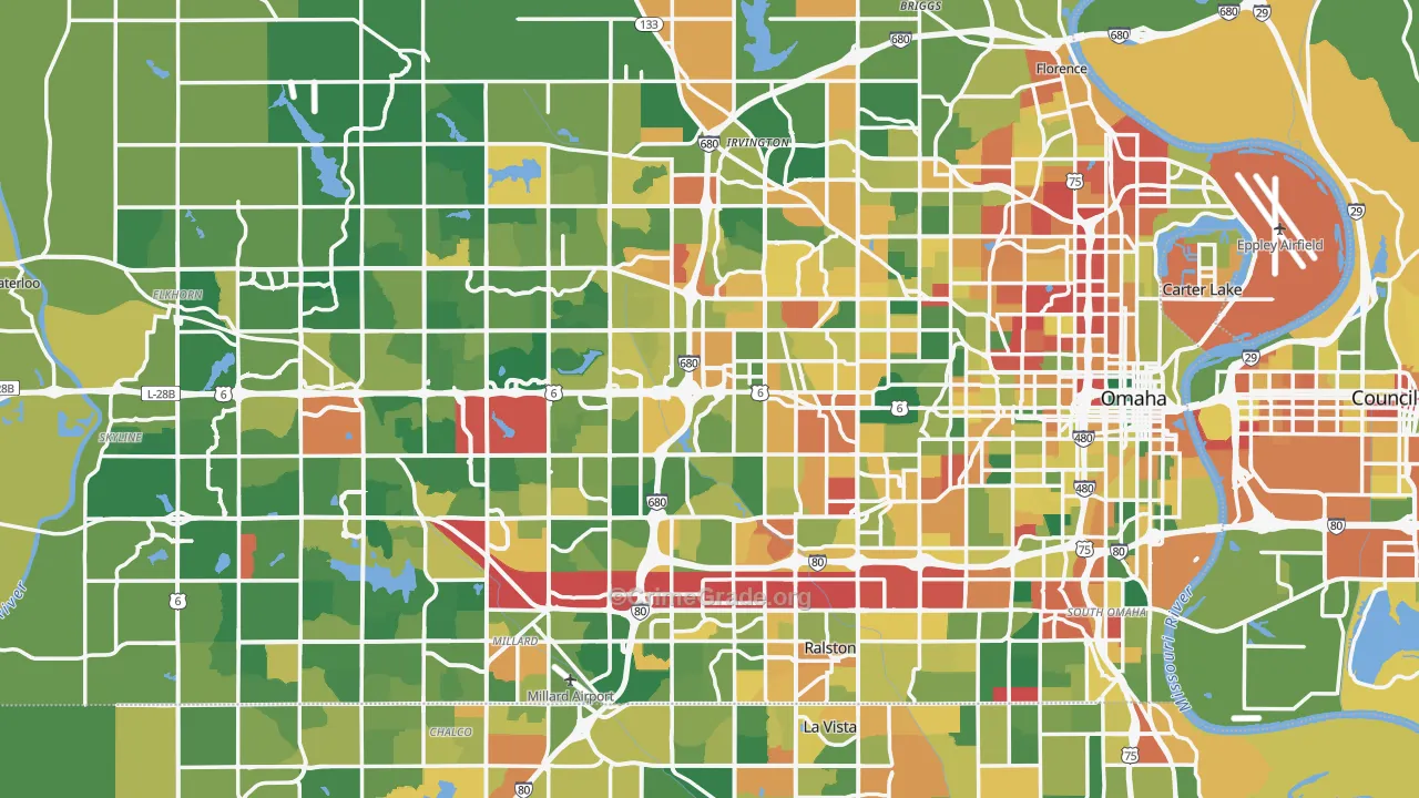 Douglas County, NE Map of Burglary Rates