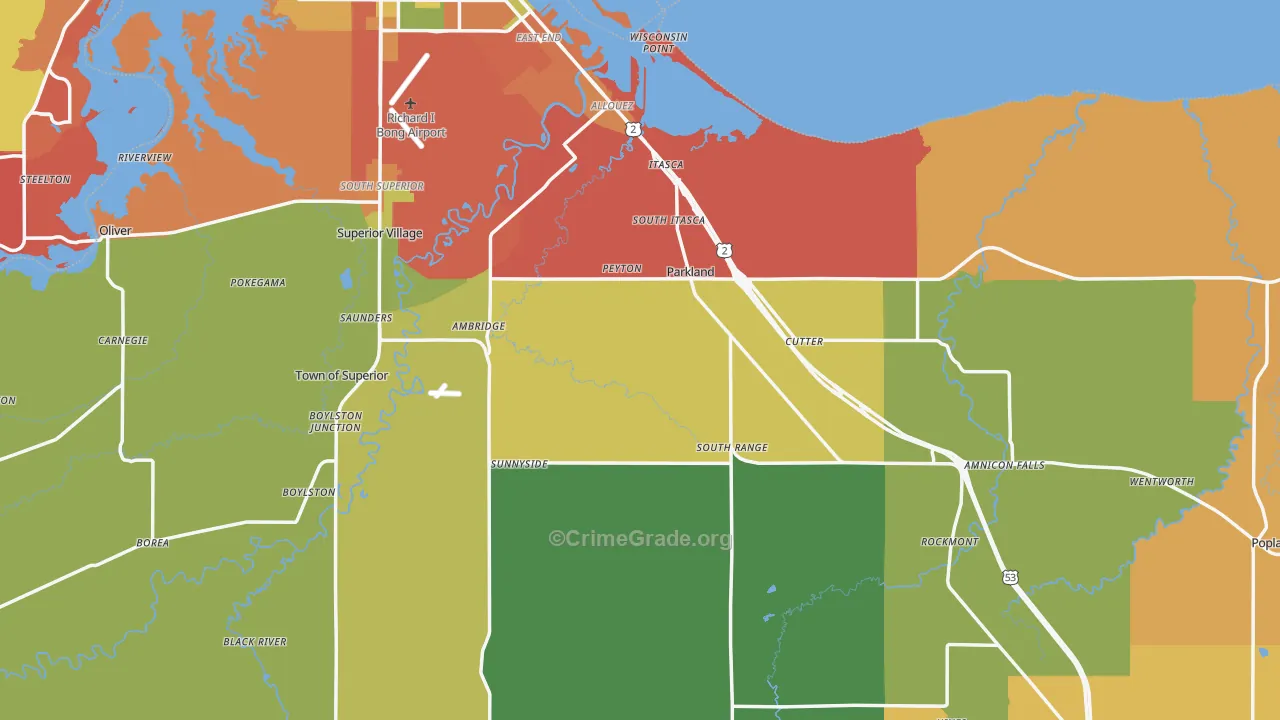 Douglas County, WI Map of Burglary Rates