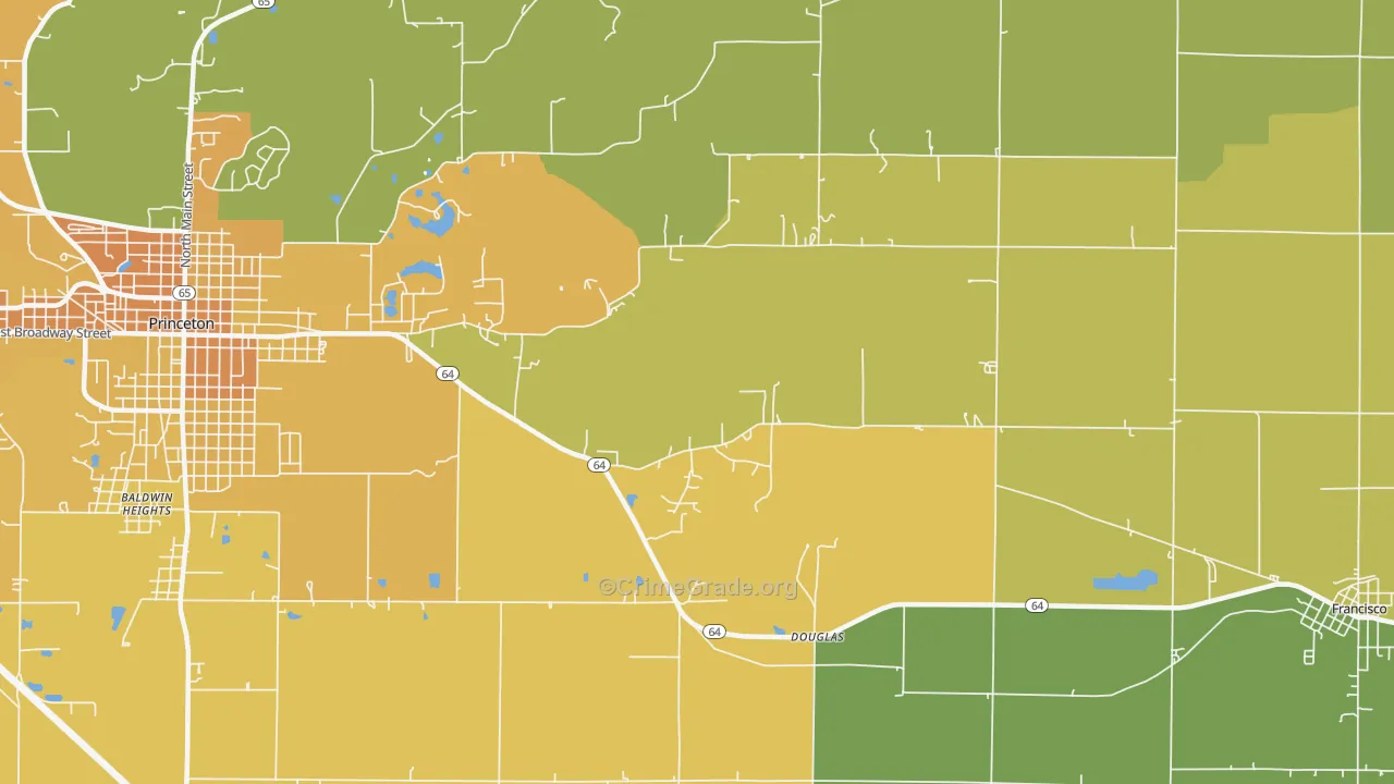 Douglas, IN Map of Burglary Rates