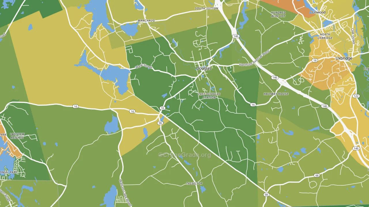 Douglas, MA Map of Burglary Rates