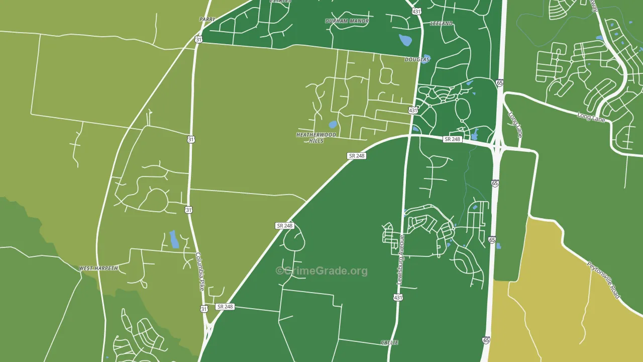 Douglas, TN Map of Burglary Rates