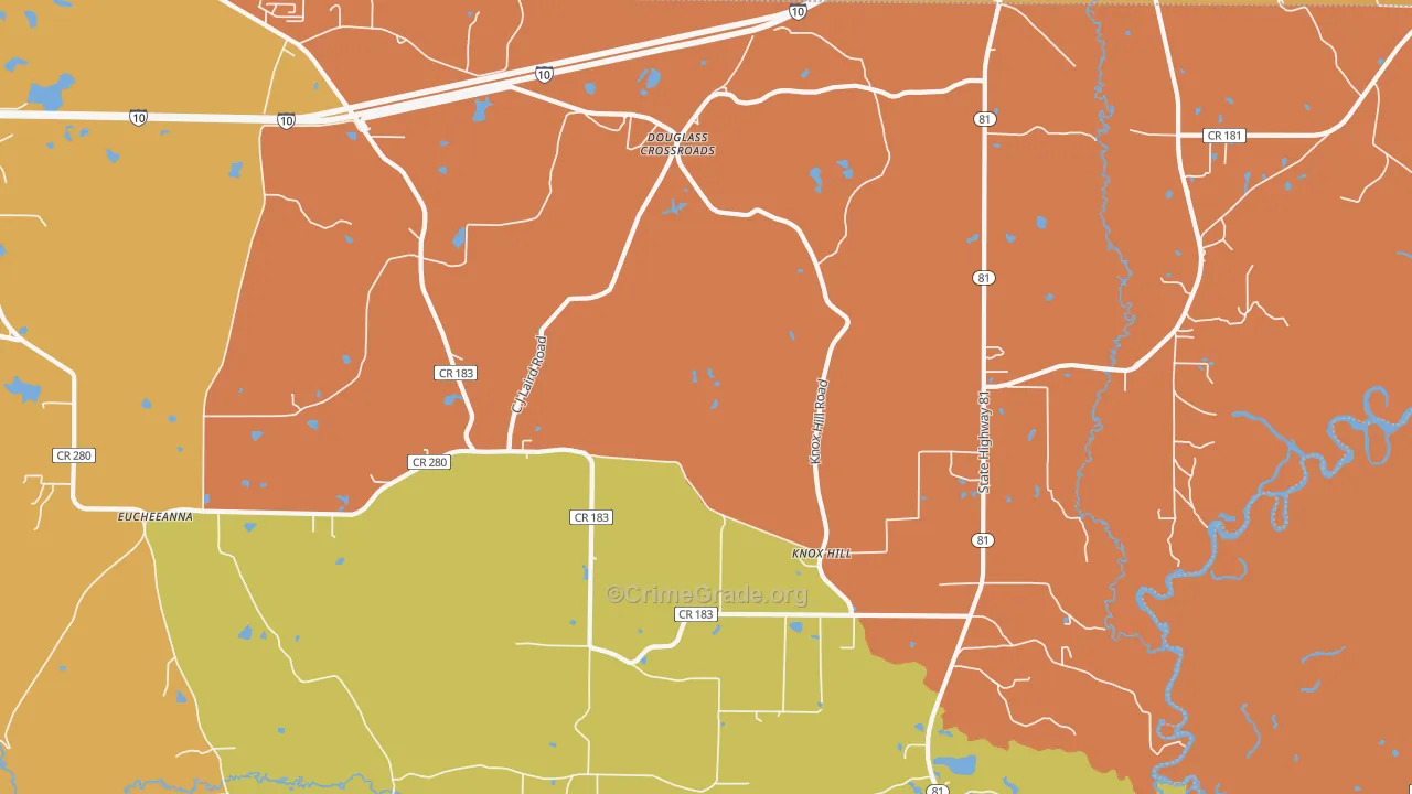 Douglass Crossroads, FL Map of Burglary Rates