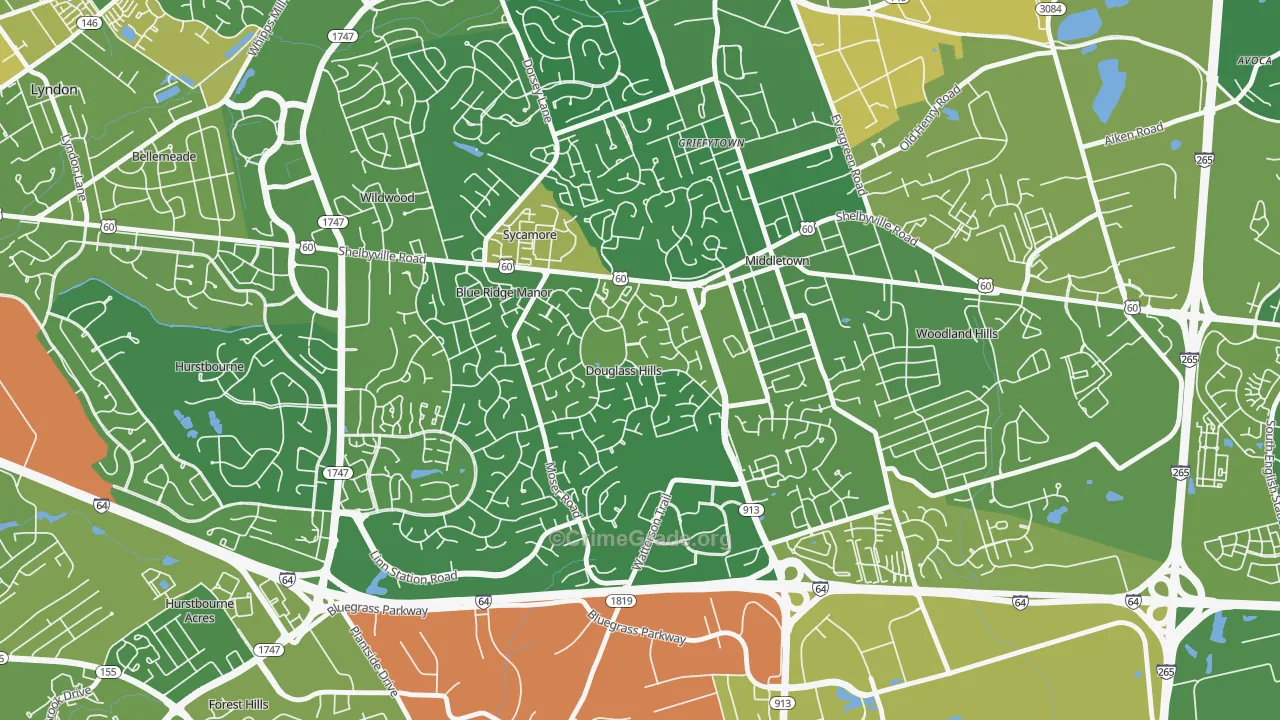 Douglass Hills, KY Map of Burglary Rates