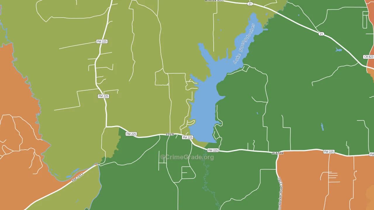 Douglass, TX Map of Burglary Rates