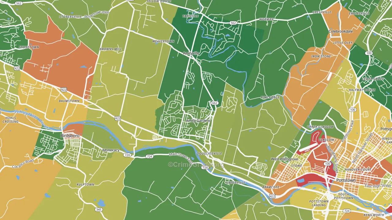 Douglassville, PA Map of Burglary Rates