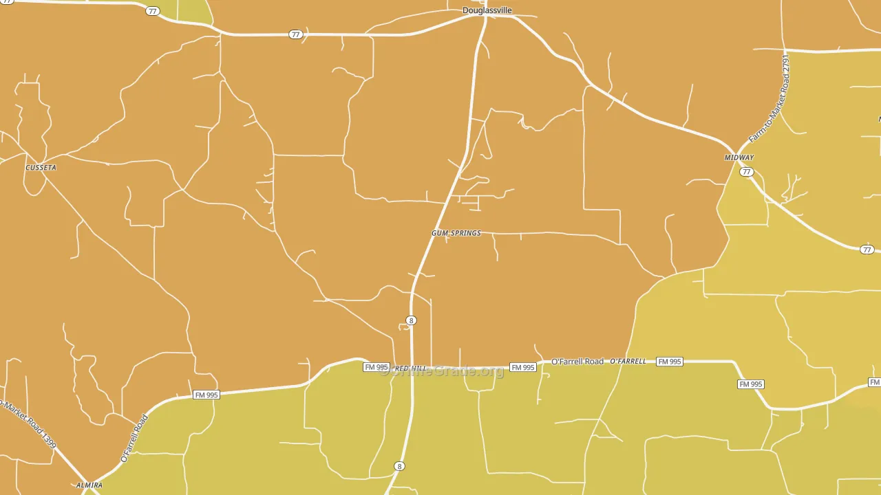Douglassville, TX Map of Burglary Rates