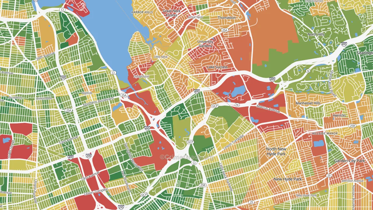 Douglaston-Little Neck, Queens, NY Map of Burglary Rates