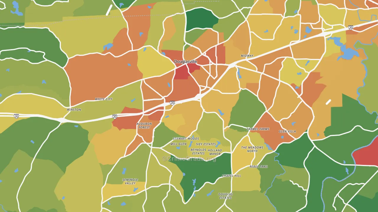 Douglasville, GA Map of Burglary Rates