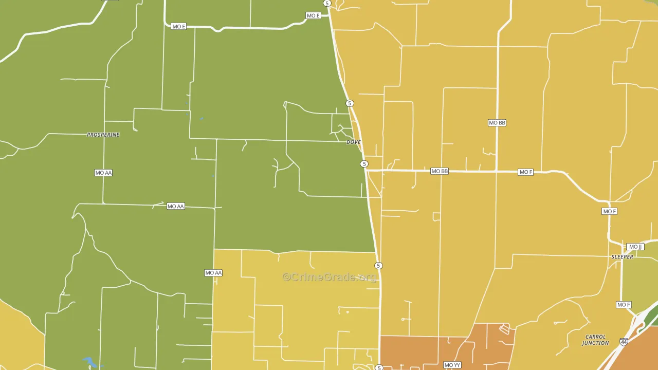 Dove, MO Map of Burglary Rates