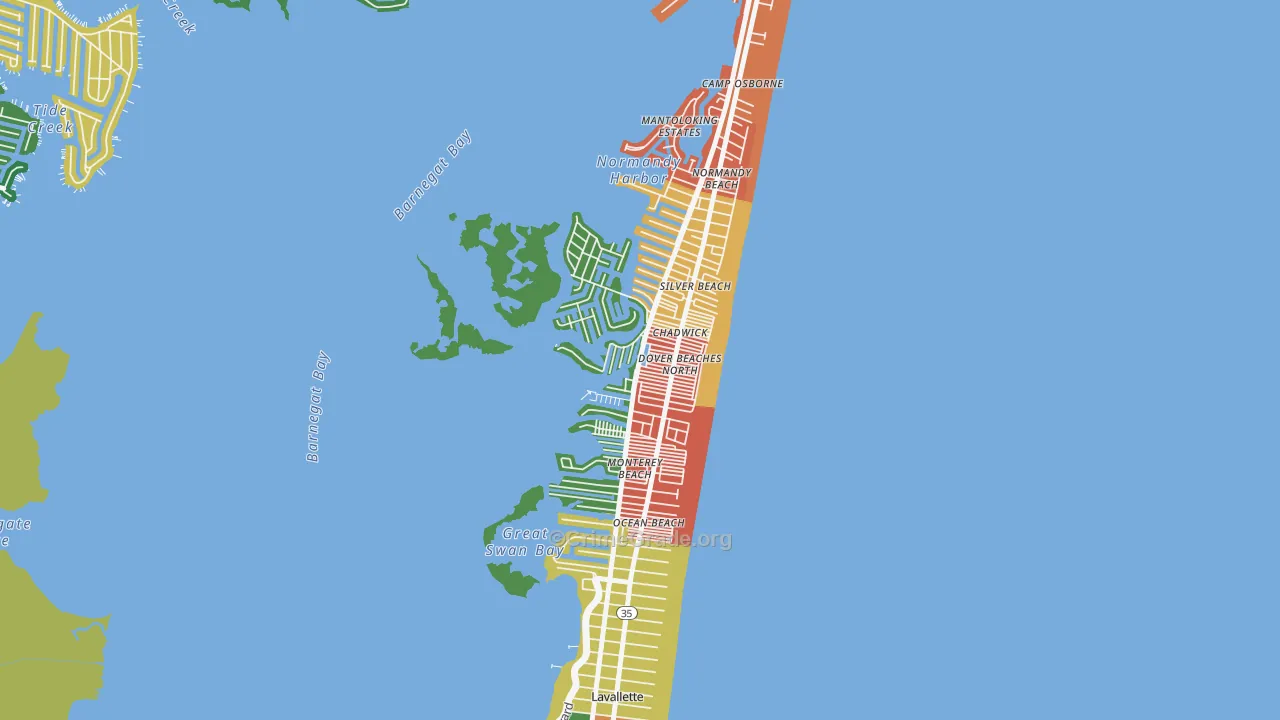 Dover Beaches North, NJ Map of Burglary Rates