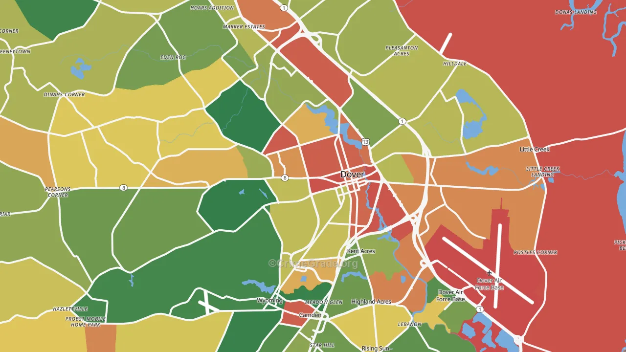 Dover, DE Map of Burglary Rates