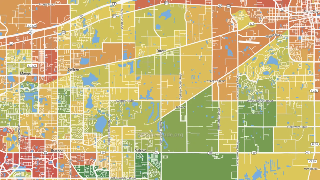 Dover, FL Map of Burglary Rates