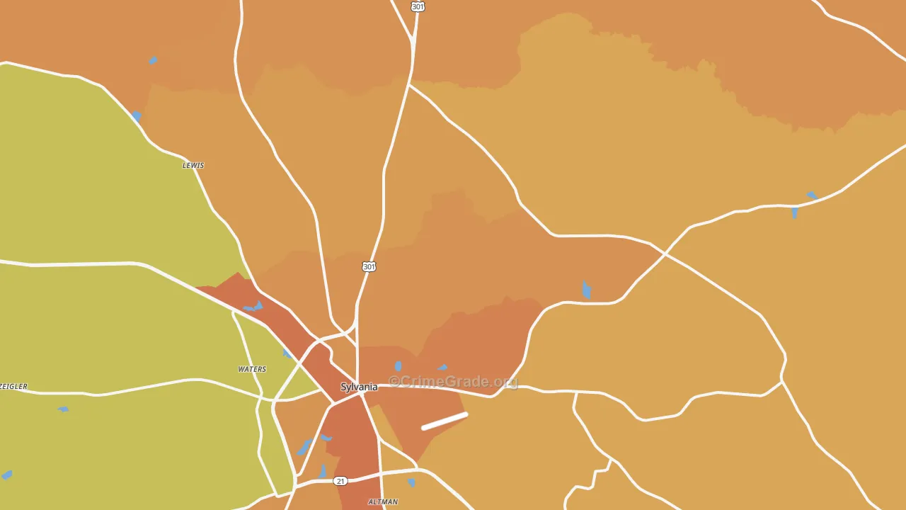 Dover, GA Map of Burglary Rates
