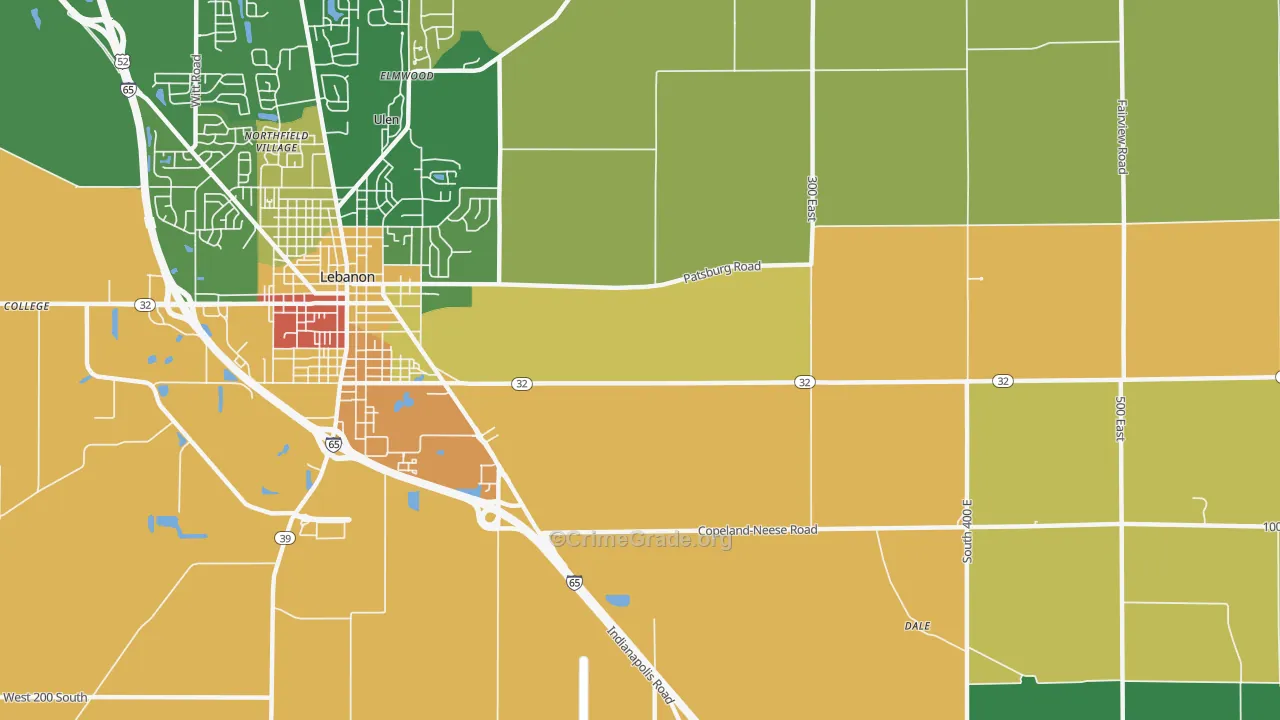 Dover, IN Map of Burglary Rates