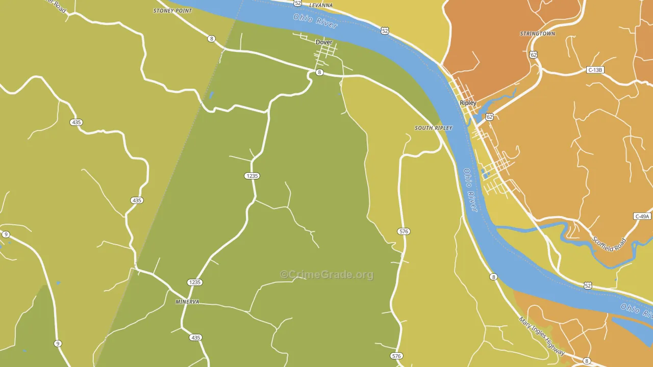 Dover, KY Map of Burglary Rates